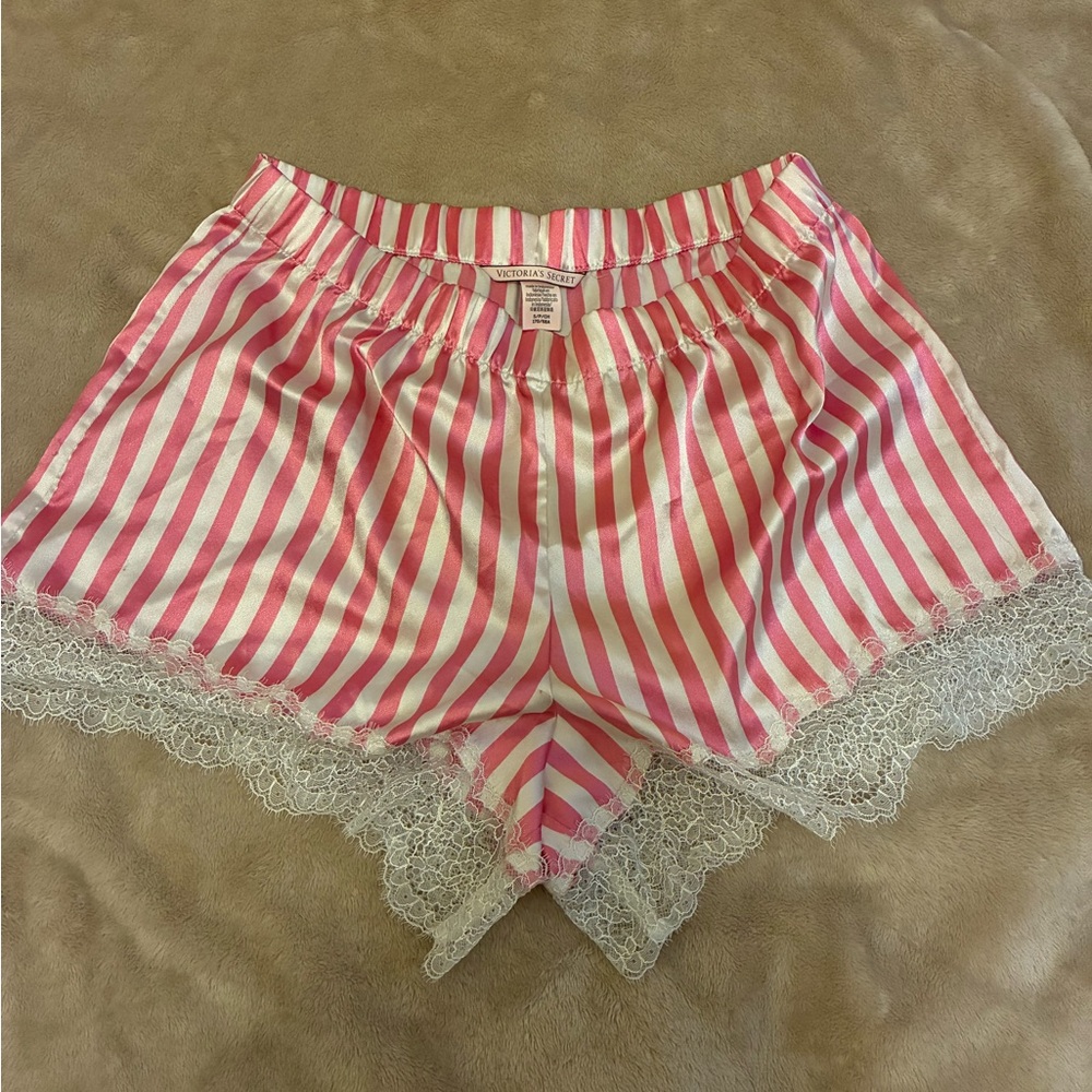 Victoria's Secret Pink and White Striped Lounge shorts with Lace